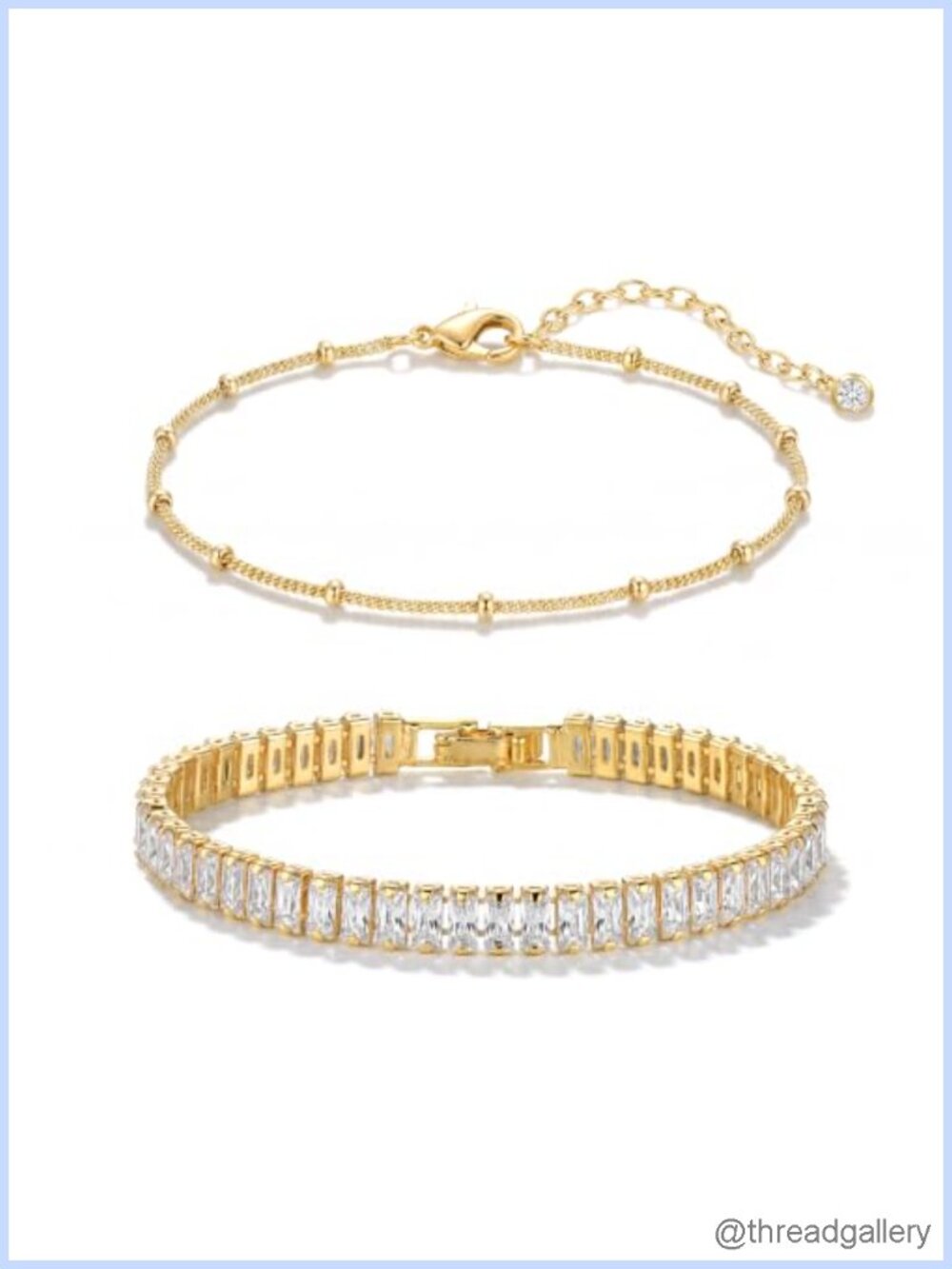 14K Gold Plated Layered Bracelet Set, Trendy Tennis & Satellite Chain Stackable